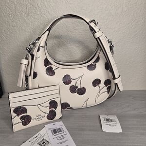 Coach Cream Bag And Card Wallet with Cherry Embelishment. NWT